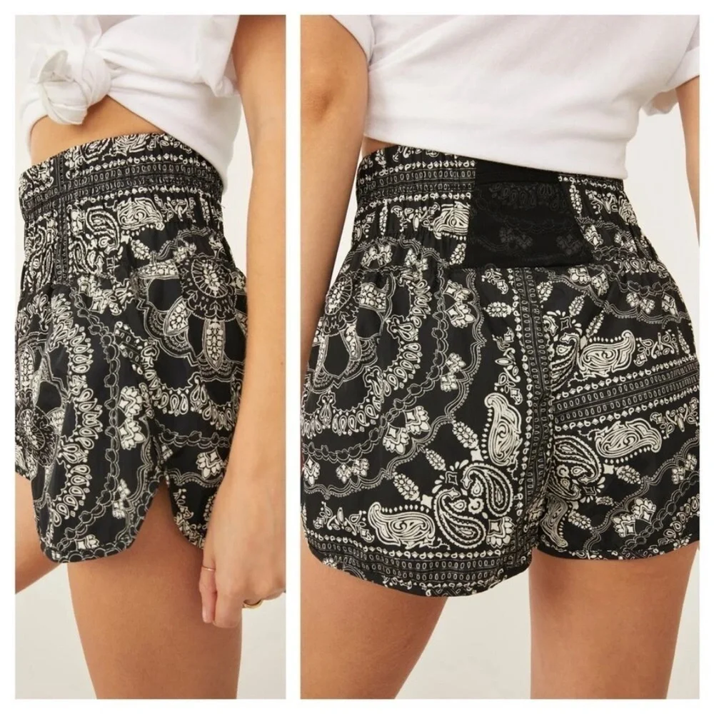 Free People Movement The Way Home Printed black Bandana Shorts High Waisted M
